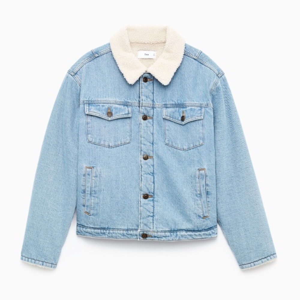 TNA Aritzia Newington Sherpa Shearling Oversized Light Wash Denim Jacket